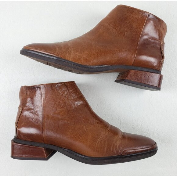 Franco Sarto Nemi Ankle Boot Womens 9 Brown Leather Distressed Side Zip Western - Picture 1 of 14
